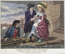 'Taking water for Vauxhall, be careful my love, don't expose your leg', London, 1790. Artist: Anon