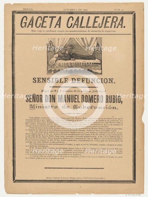 Page from the Gaceta Callajera (October 3 1895) relating to the death of the government mi..., 1895. Creator: Anon.