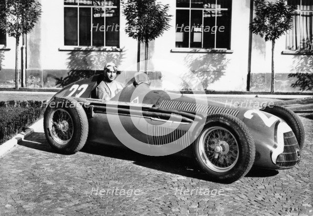 Fangio in Alfa Romeo, prior to the San Remo Grand Prix, Italy, 1950. Artist: Unknown