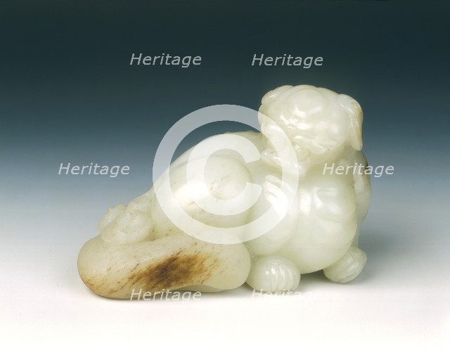 Jade lion dog, probably Kangxi period, early Qing dynasty, China, 1662-1722. Artist: Unknown