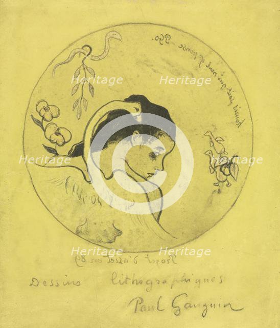 Volpini Suite: Design for a Plate: Leda and the Swan (Projet dAssiette: Léda et le Cygne), 1889. Creator: Paul Gauguin (French, 1848-1903).