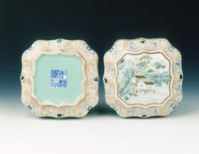 Famille rose seal paste box with landscape, late Qianlong period, Qing dynasty, China, 1775-1795. Artist: Unknown