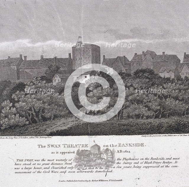 The Swan Theatre, Bankside, Southwark, London, c1614. Artist: Anon