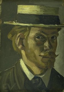 Self-Portrait with a Straw Hat, 1907-1908. Creator: Edvard Weie.