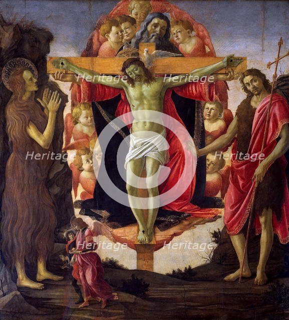 The Holy Trinity with Saints John the Baptist, Mary Magdalen, Tobias and Raphael, 1491-1493. Creator: Botticelli, Sandro (1445-1510).