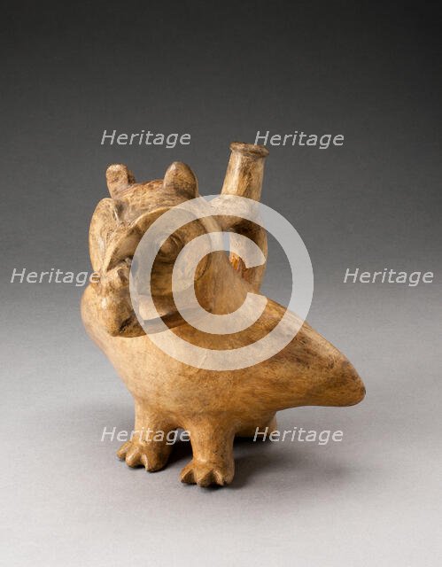 Handle Spout Vessel in Form of an Owl Eating a Mouse, 100 B.C./A.D. 500. Creator: Unknown.