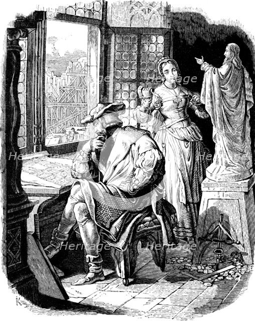 Architect Erwin von Steinbach with his daughter Sabina (Illustration from the Geschichte des deutschen Volkes by E. Duller), 1840. Artist: Kirchhoff, Johann Jakob (1796-1848)