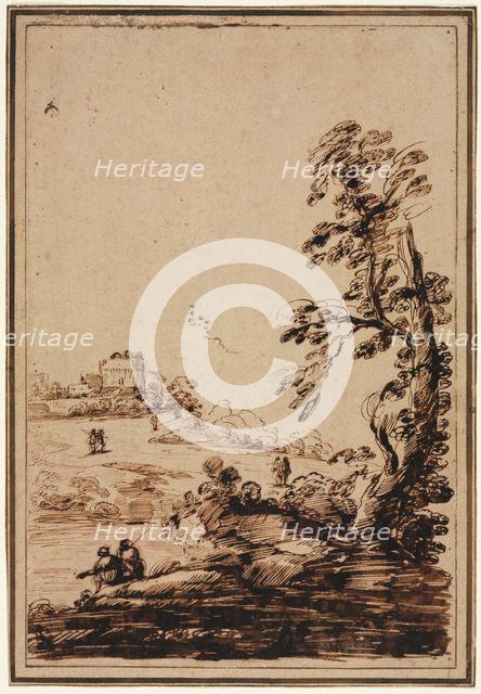 Landscape with Small Group of Buildings, second half 1700s. Creator: Guercino (Italian, 1591-1666), imitator of.