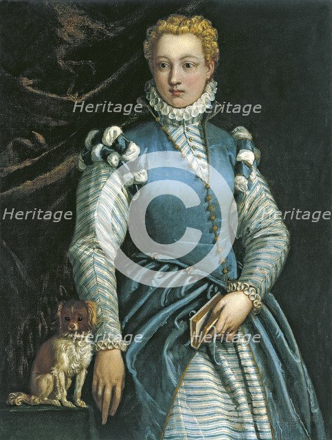 Portrait of a Woman with a dog. Artist: Veronese, Paolo (1528-1588)