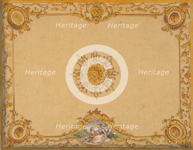 Design for a ceiling with painted decoration, 1830-97. Creators: Jules-Edmond-Charles Lachaise, Eugène-Pierre Gourdet.