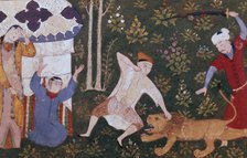 Bahram Gur kills the lion, 16th century.