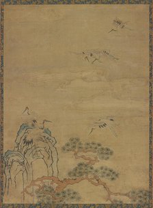 Tapestry with cranes, rocks, pines, and clouds, Ming dynasty, 1368-1644. Creator: Unknown.