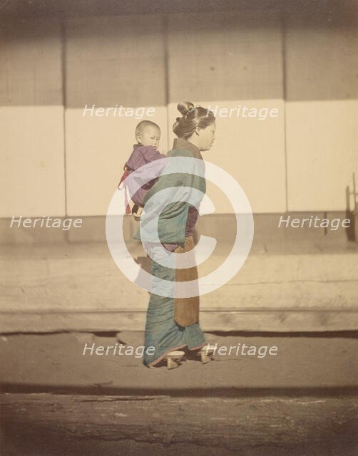 Mother with Child in Bunting, 1868. Creator: Felice Beato.