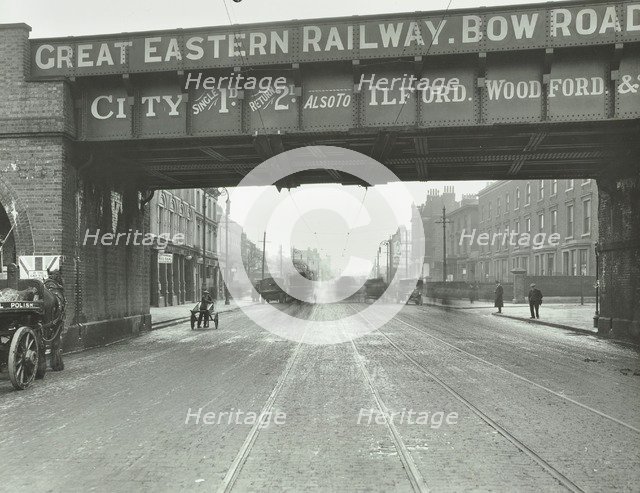 Great Eastern Railway Bridge over the Bow Road, Poplar, London, 1915. Artist: Unknown.