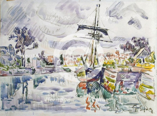 'Sailboat at a Pier', 1920s.  Artist: Paul Signac