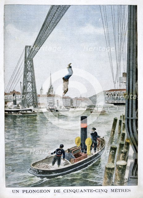 Person plunges 55 Metres from Portside, Rouen, 1901. Artist: Unknown