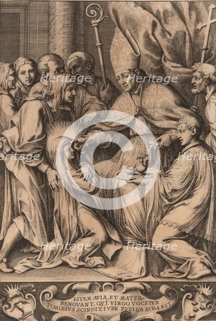 Toribio Alfonso Mogrovejo confirms Rose of Lima, 1670. Creator: Anonymous.