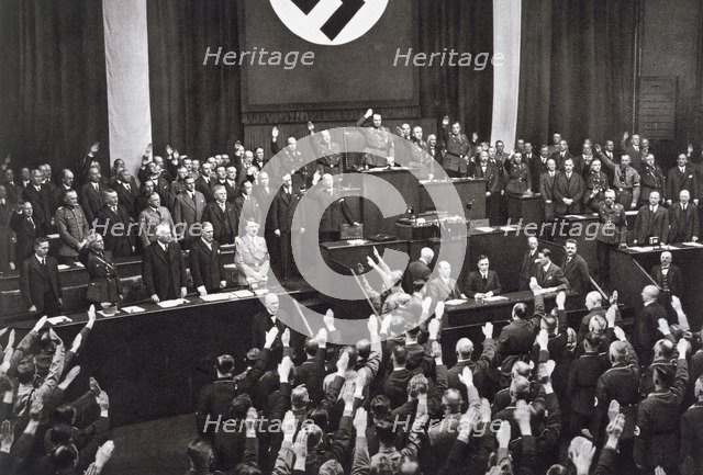 Chancellor Adolf Hitler making a speech before the Reichstag, Berlin, 17th May 1933. Artist: Unknown