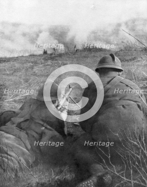Machine gunners at the edge of Hangard Wood, Picardy, France, 28 April 1918, (1926). Artist: Unknown