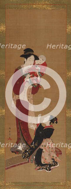 Woman, a baby and a young girl, 1726-1868. Creator: Shunsho.