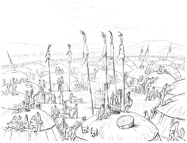 Mandan village, Upper Missouri, America, 1841.Artist: Myers and Co