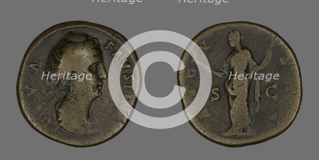 Sestertius (Coin) Portraying Empress Faustina, 141 or later. Creator: Unknown.