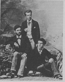 Von Meck Trio. Wladyslaw Pachulski (standing) with Pyotr Danilchenko and Claude Debussy (seated), 1882.
