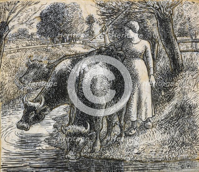 Compositional study of a 'Female Cowherd', 1845 - 1903. Creator: Camille Pissarro.