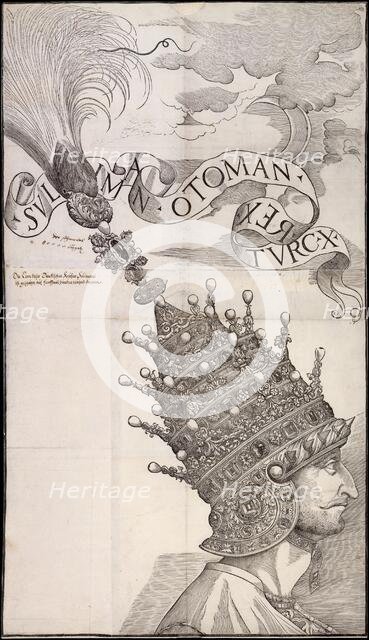 Sultan Suleyman the Magnificent Wearing the Jewel-Studded Helmet, ca. 1540-50., ca. 1540-50. Creator: Anon.