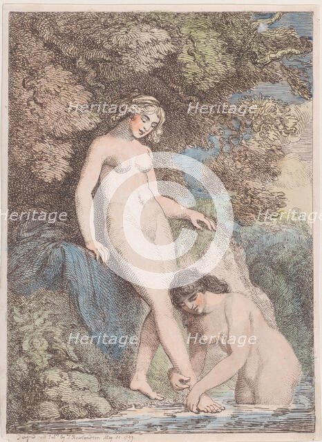 Two Nymphs Bathing, One Washing the Other's Foot, May 20, 1799., May 20, 1799. Creator: Thomas Rowlandson.
