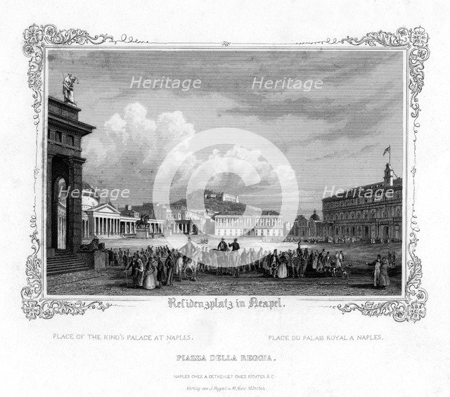 Square in front of the King's Palace at Naples, Italy, 19th century. Artist: J Poppel