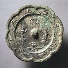 Lobed Mirror with Acrobats on Lotus Blossoms, early 7th Century - early 10th Century. Creator: Unknown.
