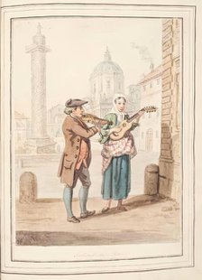 Strolling Fiddlers, Rome, leaf from 'A Collection of Dresses by David Allan Mostly from Nature',1776 Creator: David Allan.