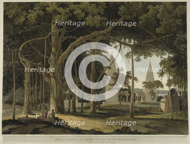 Hindoo Temples at Agouree, on the River Soane, Bahar, September 1796. Creator: Thomas Daniell.