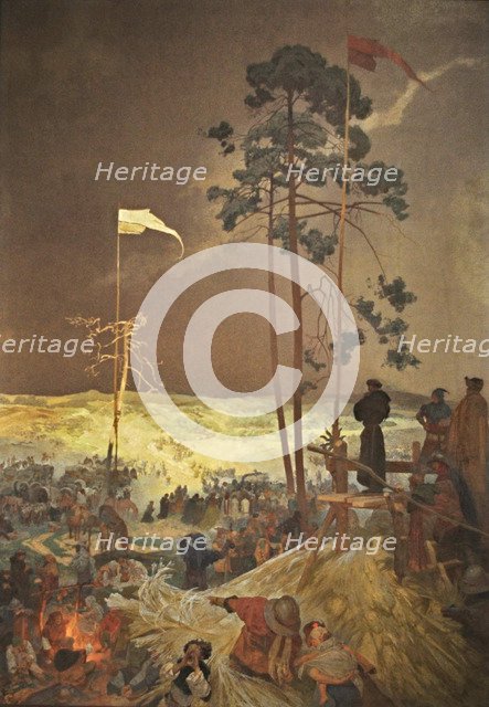 The Meeting Na Krizkach  (The cycle The Slav Epic). Artist: Mucha, Alfons Marie (1860-1939)