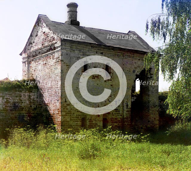 Very old stone building in the garden of the Rostov Kremlin, which according to legend..., 1911. Creator: Sergey Mikhaylovich Prokudin-Gorsky.