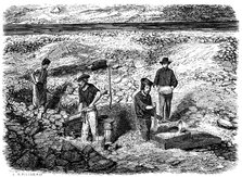 Cradling for gold in the Californian gold fields, 1849. Artist: Unknown