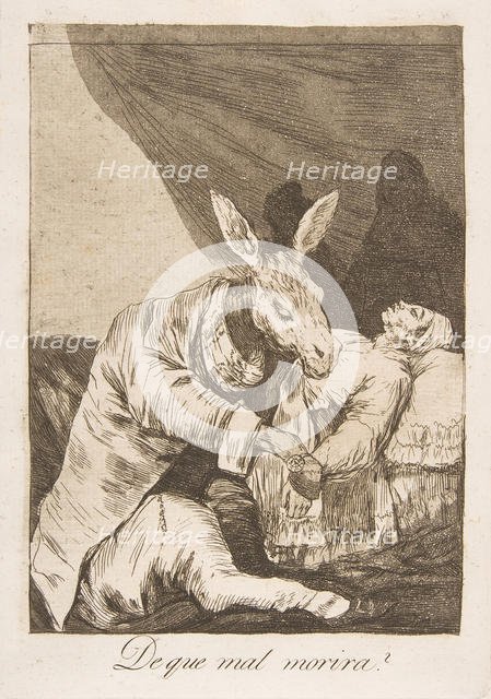 Plate 40 from 'Los Caprichos': Of what ill will he die? (De que mal morira?), 1799. Creator: Francisco Goya.