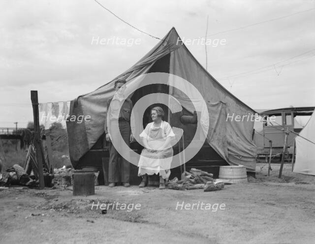 Part of migrant family of five encamped near Porterville, California, 1936. Creator: Dorothea Lange.