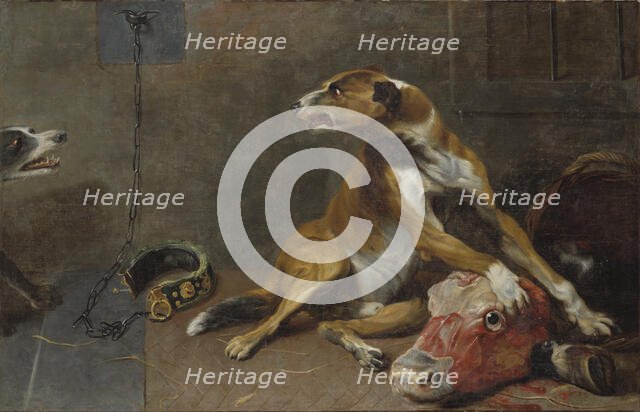 Dogs Fighting over a Flayed Ox's Head, early-mid 17th century. Creator: Workshop of Frans Snyders.