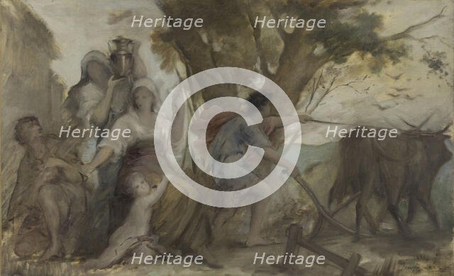 Esquisse pour la mairie du 2ème arrondissement de Paris : Maternité et labourage, 1880. Creator: Francois Lafon.