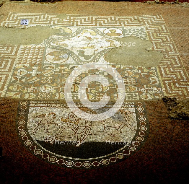 Floor mosaic showing Europa riding a bull, Lullingstone Roman Villa, Kent. Artist: Unknown