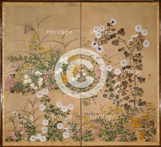 Flowering Plants in Autumn, 18th century. Artist: Korin, Ogata (1658-1716)