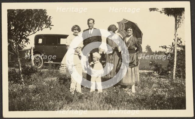 Portrait of Florence's Family Outside with Car, 1907-1943. Creator: Louis Fleckenstein.