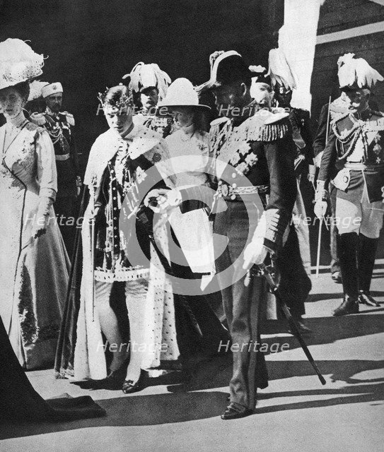 Prince Edward's investiture as Prince of Wales, 1911. Artist: Unknown