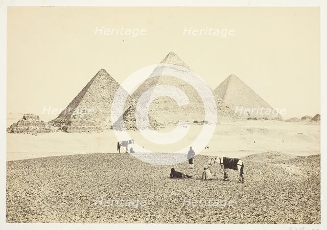 The Pyramids of El Geezeh, from the Southwest, 1857. Creator: Francis Frith.