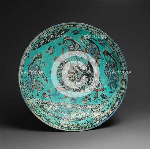 Bowl with a Majlis Scene by a Pond, Iran, dated A.H. 582/ A.D. 1186. Creator: Abu Zayd.