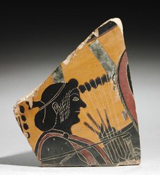 Fragment of a Painted Vase: Head of a Musician Playing a Lyre, c. 520 BC. Creator: Unknown.