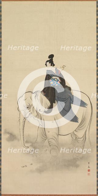 Courtesan Riding an Elephant (Parody of the Bodhisattva Fugen), 19th century. Creator: Kuwagata Keisai (Japanese, 1764-1824).