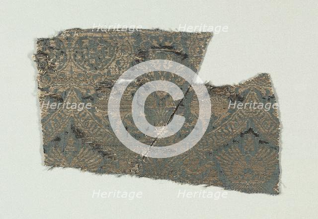 Silk with Dogs and Arabic Script in Swaying Bands, 1370-1400. Creator: Unknown.